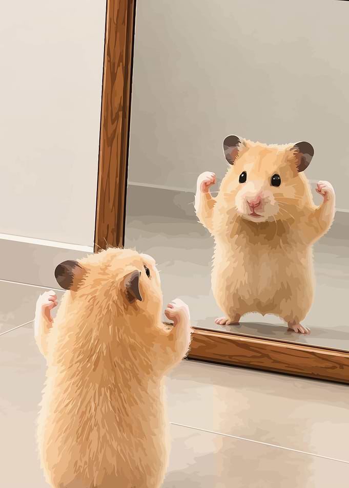 Hamster flexing in the mirror