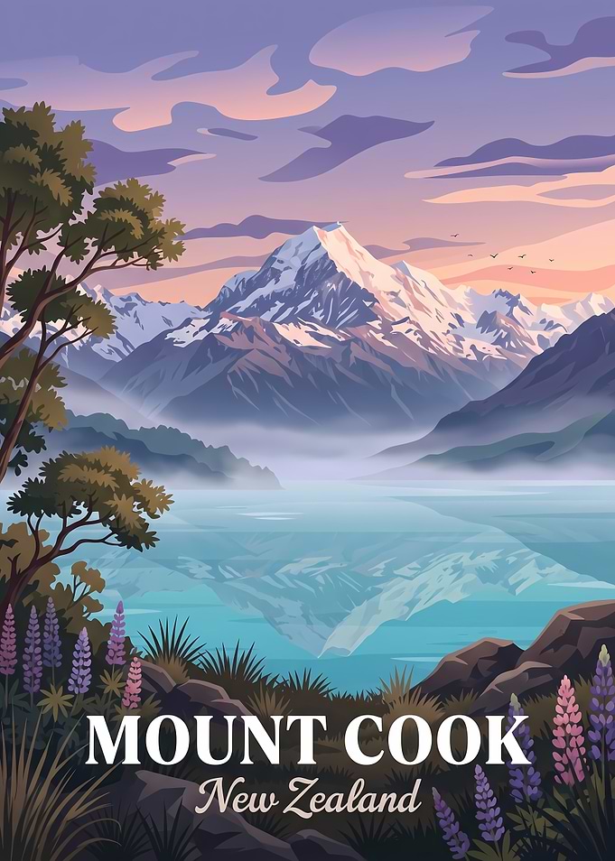 Mount Cook New Zealand Travel Poster