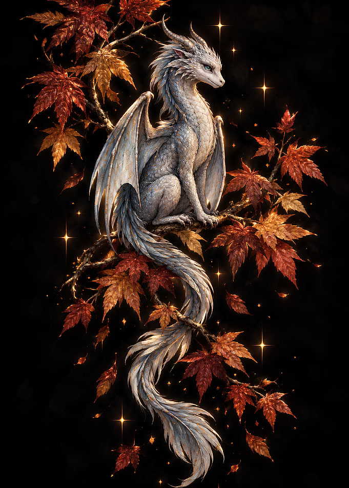 White Dragon Perched on Autumn Branch