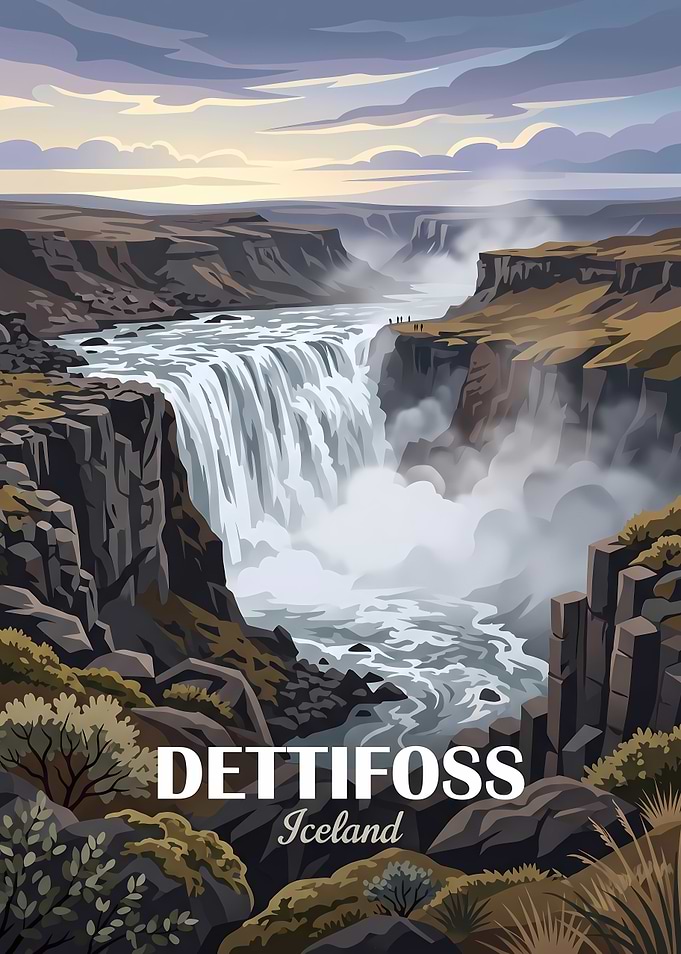 Dettifoss Waterfall Iceland Travel Poster