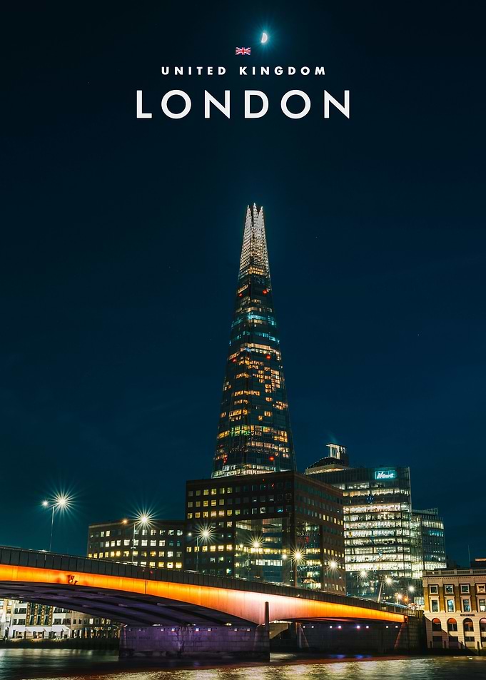 London The Shard Night Skyline Poster