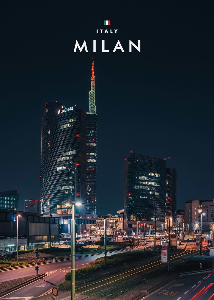 Milan Italy Night Cityscape Poster