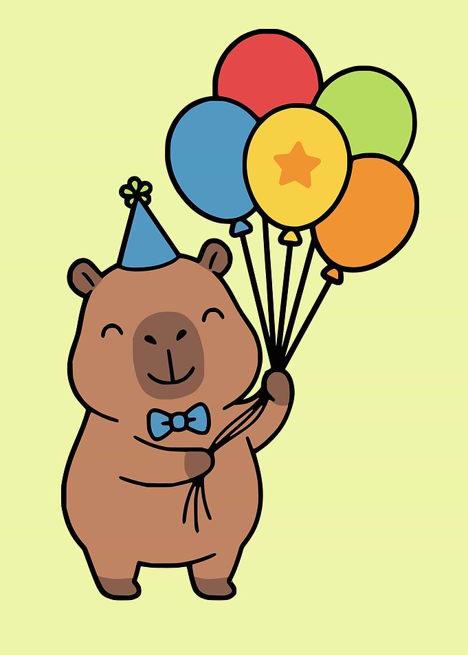 Cute Capybara Birthday Celebration Illustration
