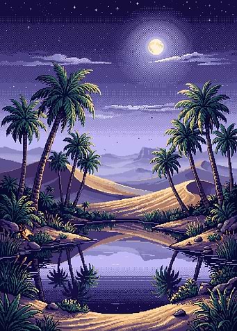 Pixel Art Desert Oasis at Night