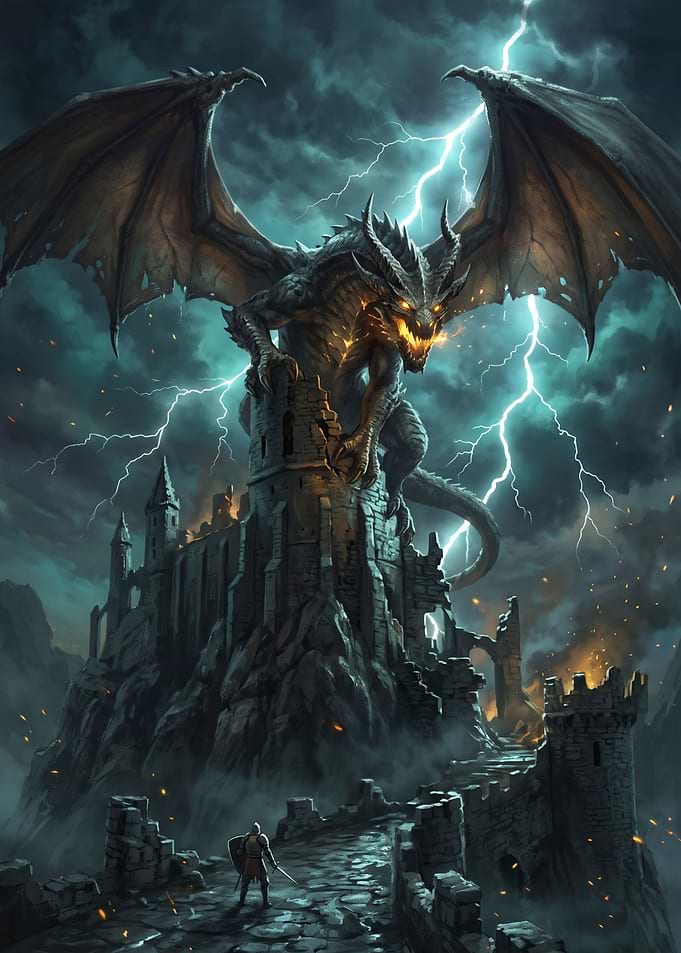 Knight Confronting a Dragon at Castle
