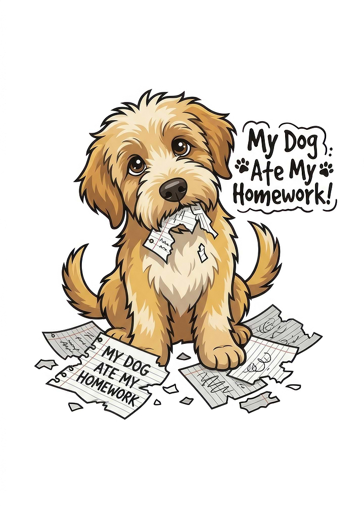 Cute Dog Ate My Homework Illustration