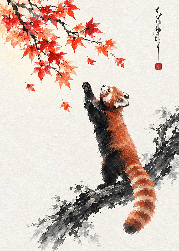 Red Panda Reaching Leaves
