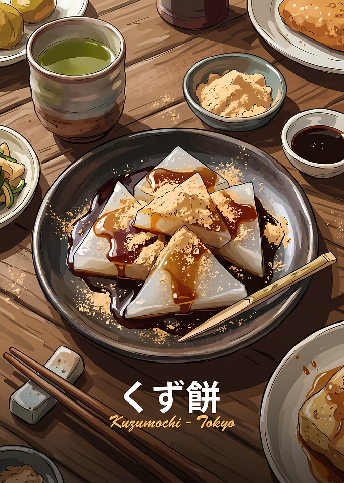 Traditional Japanese Kuzumochi Dessert