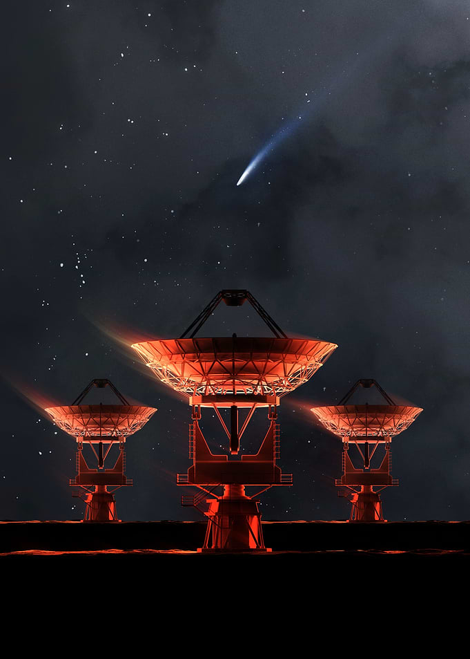 Radio Telescope Array Under Comet