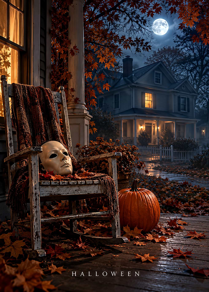 Halloween Porch with Michael Myers Mask