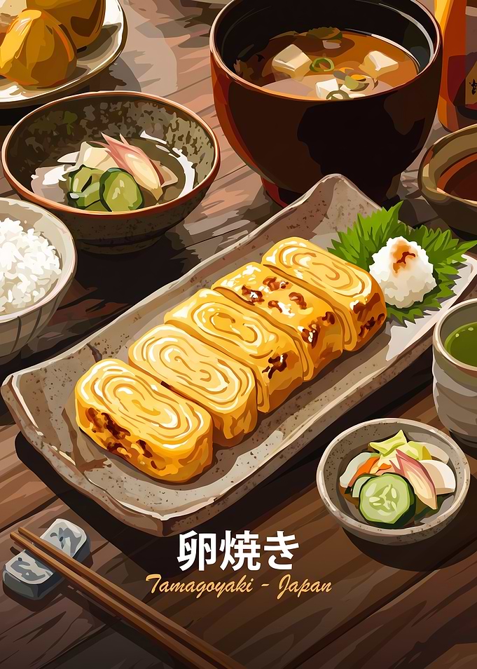Traditional Japanese Tamagoyaki Breakfast Set