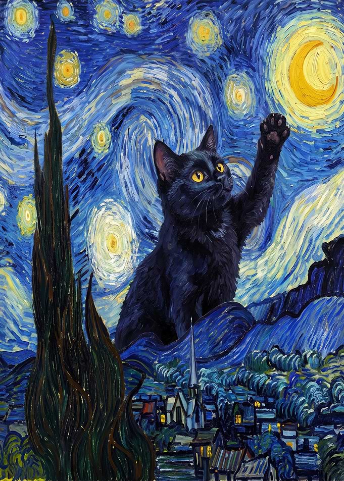 Black Cat in Starry Night