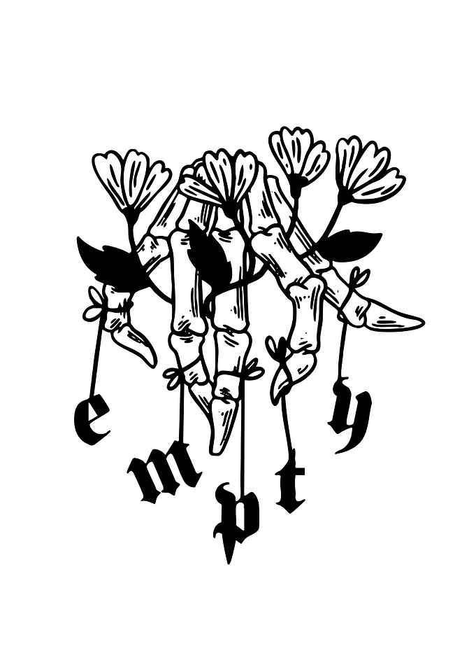 Skeleton Hand with Flowers and Text