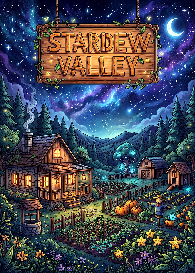 Stardew Valley Night Farm Scene