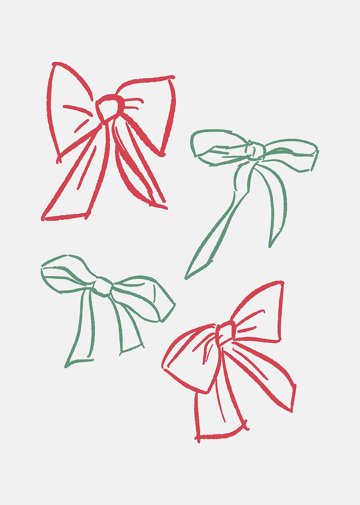 Hand-drawn red and green bows