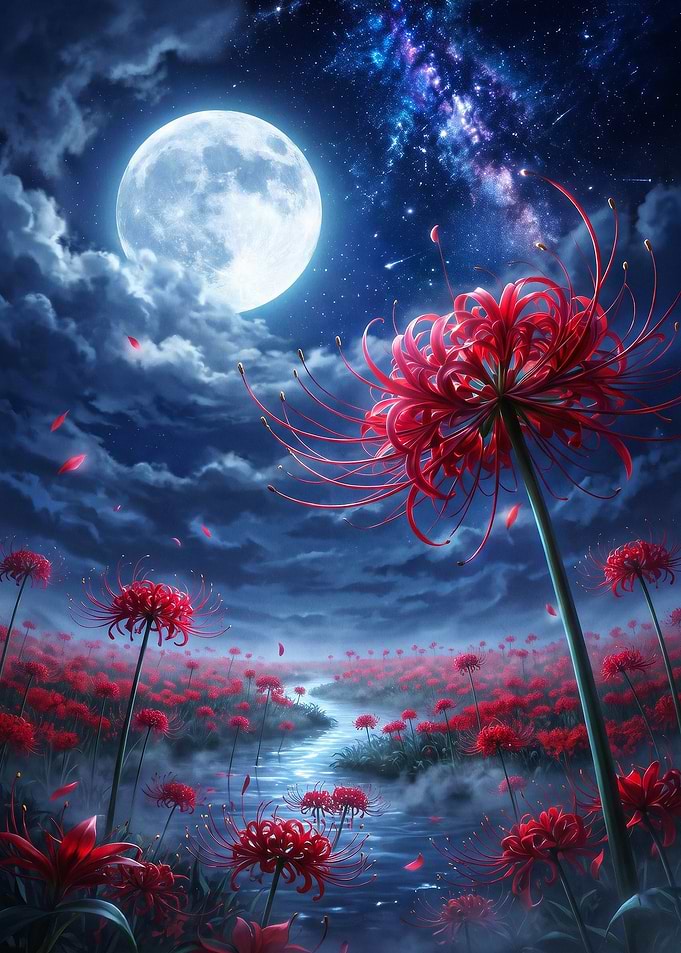 Red Spider Lily Moon Fantasy Art