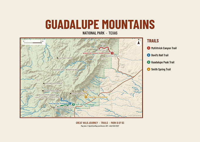 Guadalupe Mountains National Park Hiking Trail Map