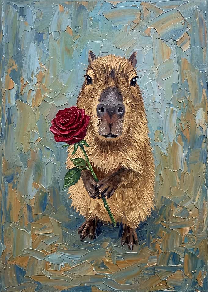 Capybara Holding a Red Rose