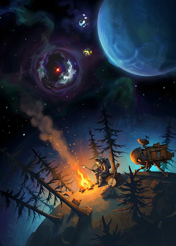 Outer Wilds Astronaut Camping Illustration