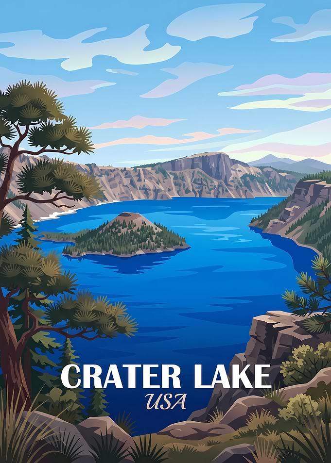 Crater Lake National Park Travel Poster
