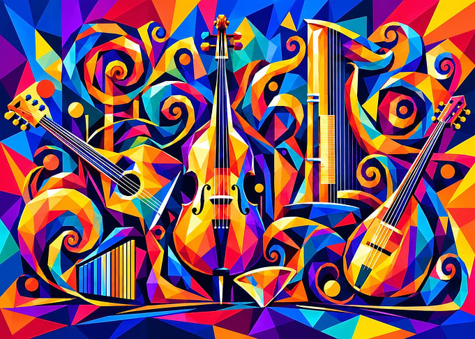 Abstract Geometric Musical Instruments Art