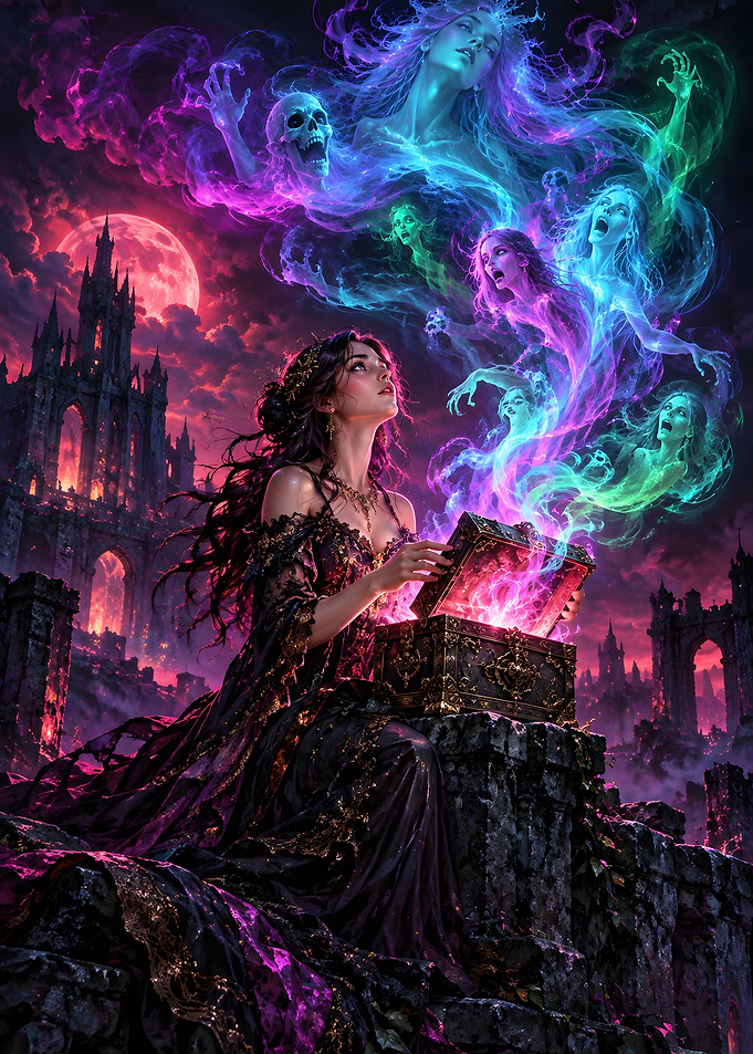 Pandora Box Neon Spirits Dark Sky Art