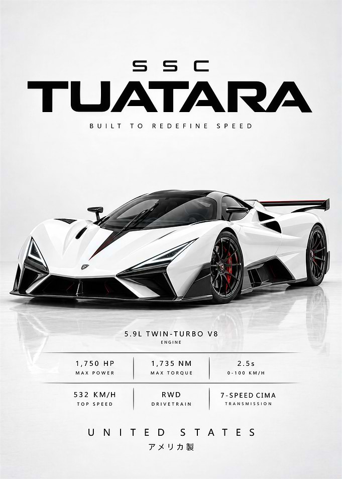 SSC Tuatara Hypercar Specification Poster