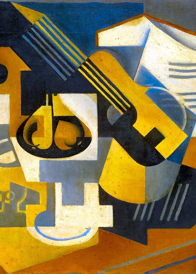 Guitar and Fruit Bowl on a Table Cubist Painting by Juan Gris