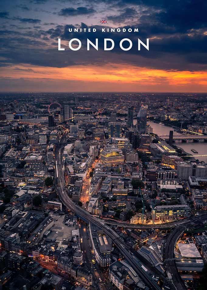 Aerial View of London at Sunset