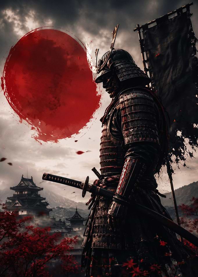 Samurai Warrior Japan Red Sun Art