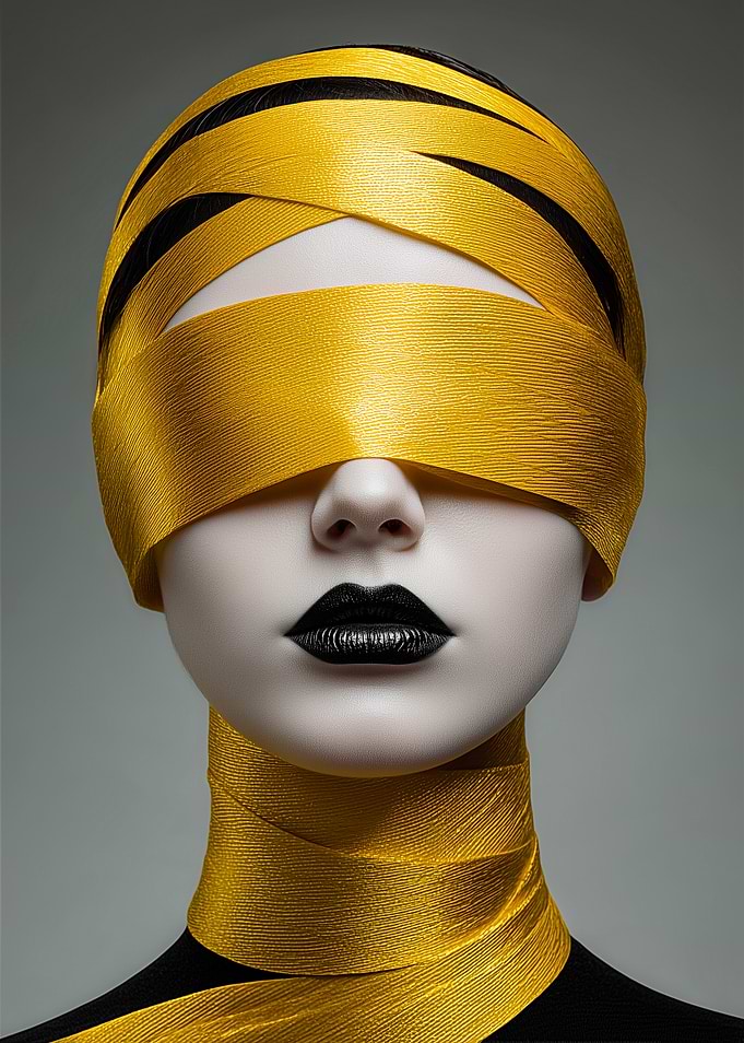 Abstract Portrait with Gold Ribbons