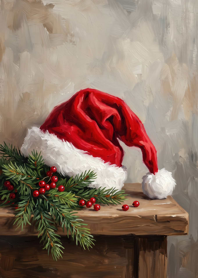 Oil Painting of Santa Hat
