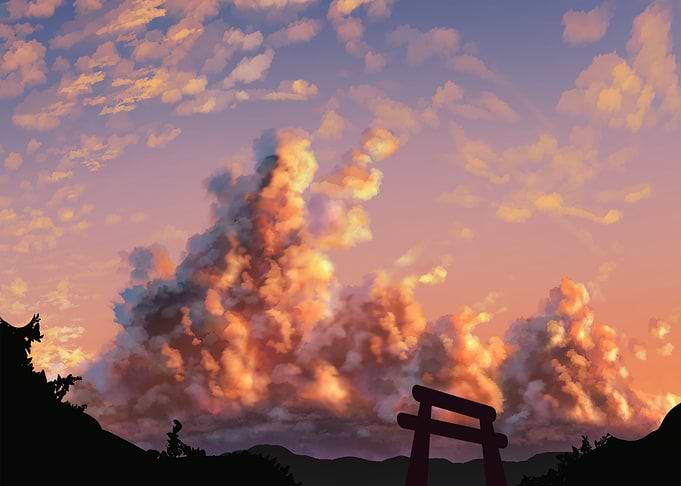 Torii Gate Under Sunset Clouds