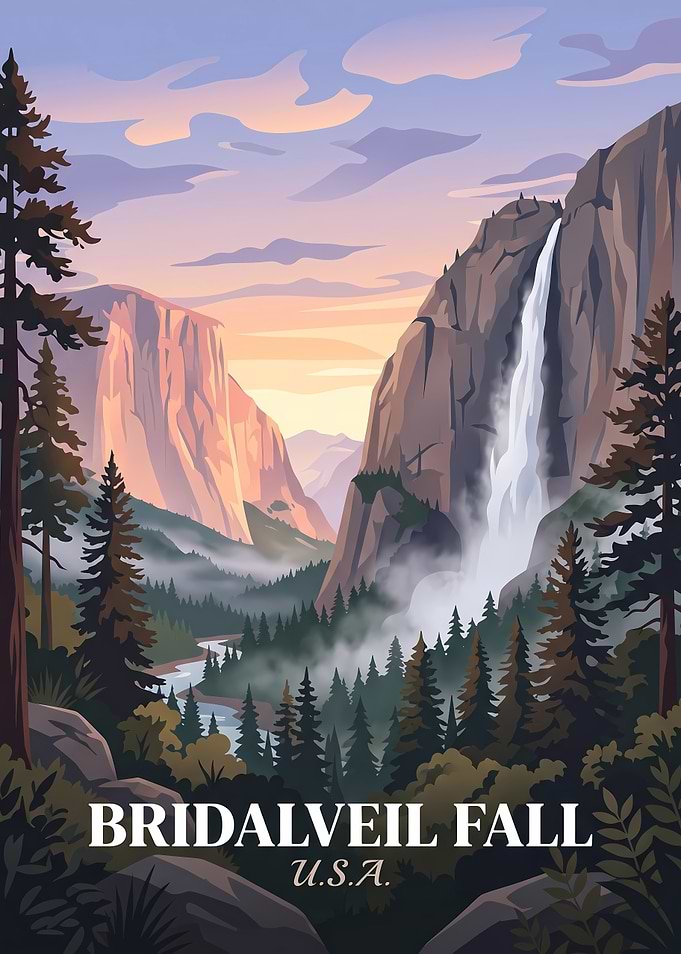 Bridalveil Fall Yosemite Travel Poster
