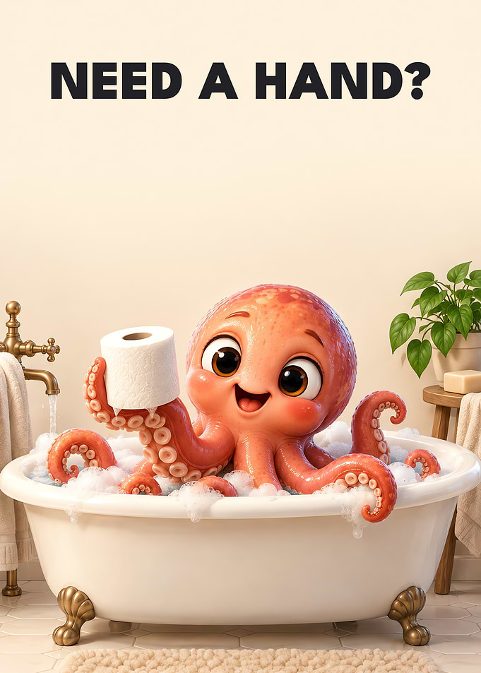 Need A Hand Octopus Toilet Paper Funny Bathroom