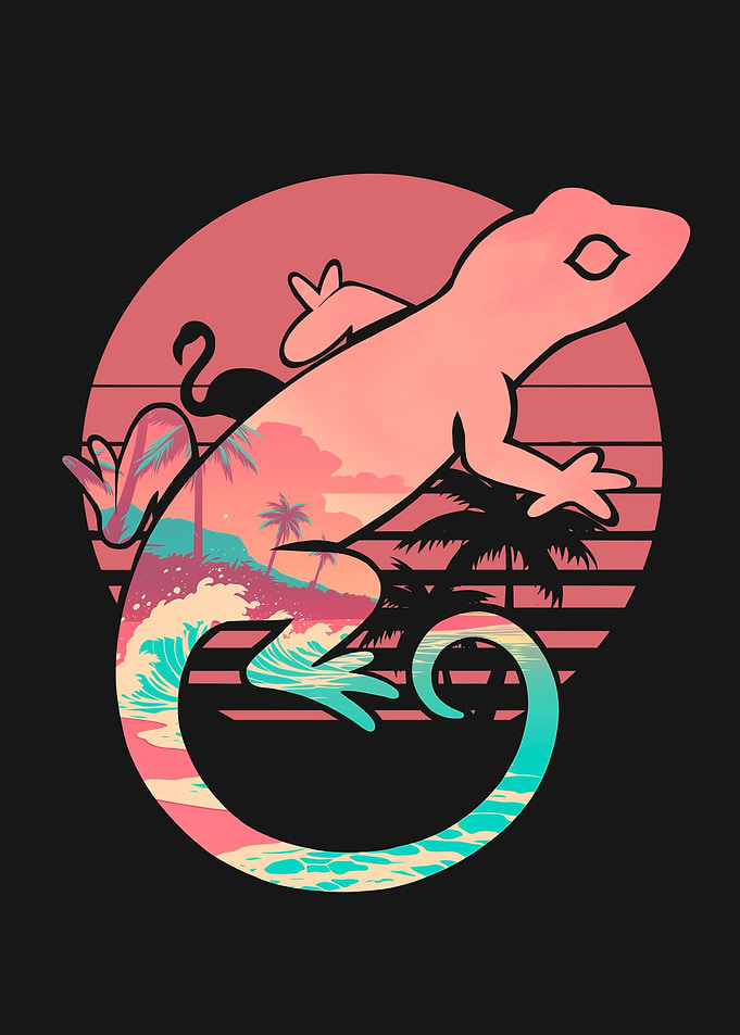 Cute Gecko Tropical Beach Vintage