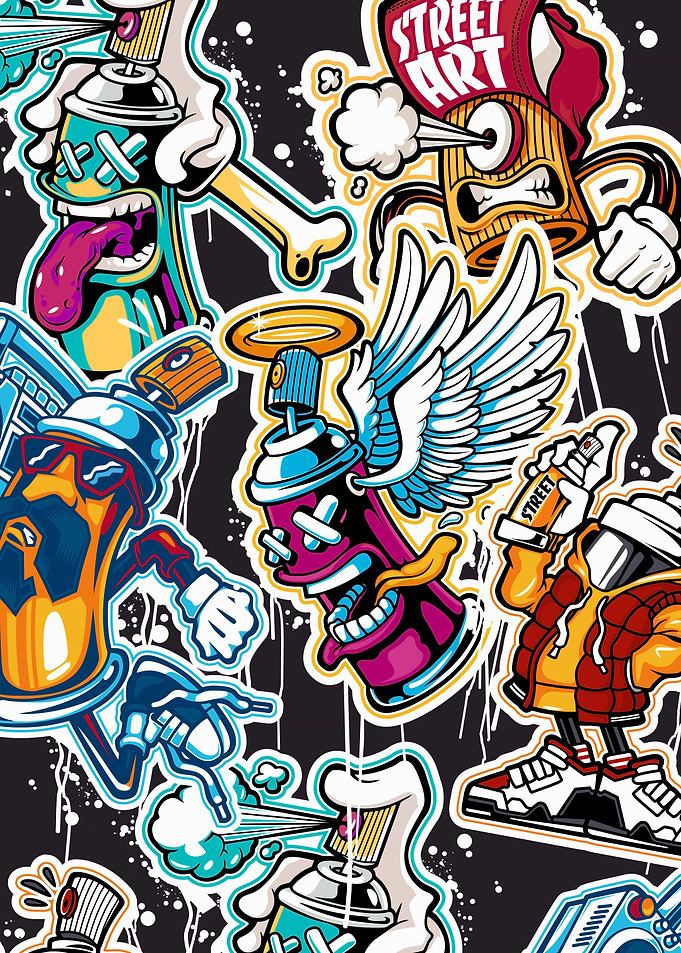 Vibrant Graffiti Spray Can Character Collage