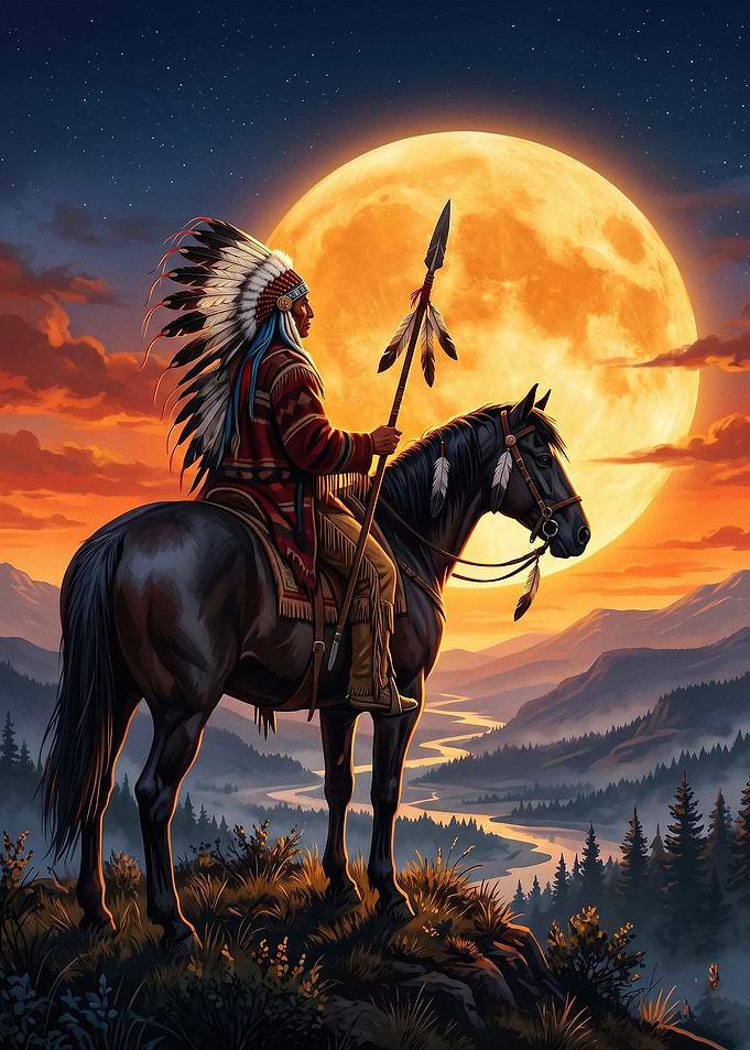 Native Chief Horse Moon Art