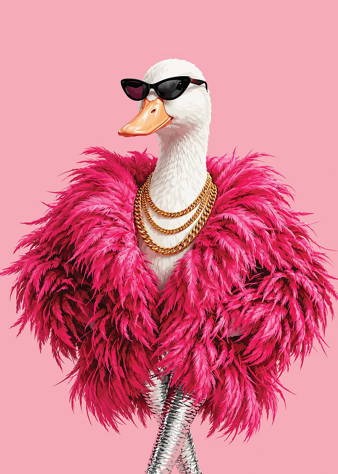 Stylish Duck in Pink Feather Boa