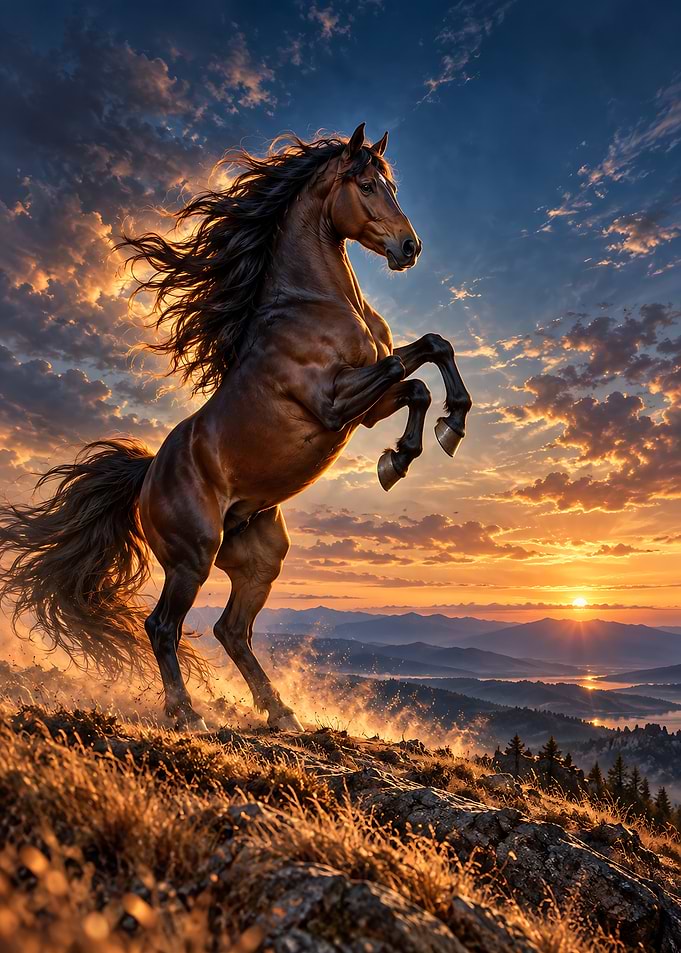 Majestic Horse Rearing at Sunset