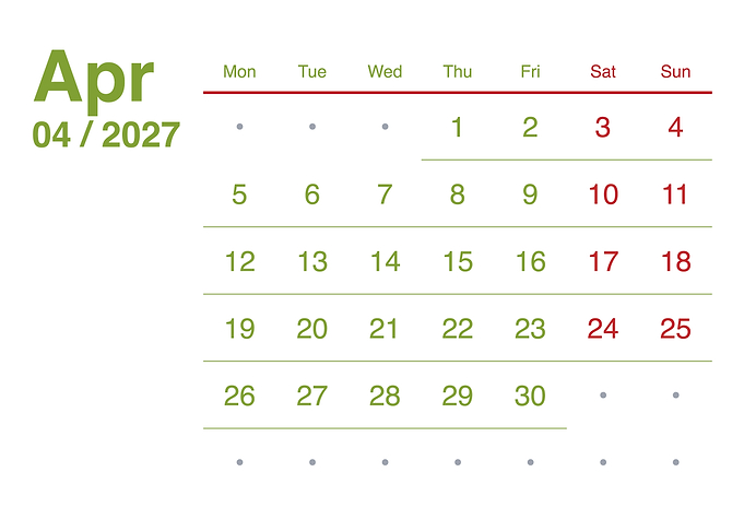 April 2027 Minimalist Calendar Page