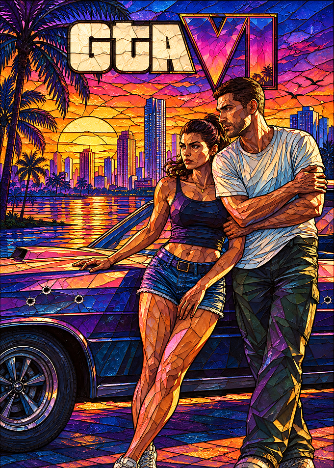 GTA VI Stained Glass Style Poster