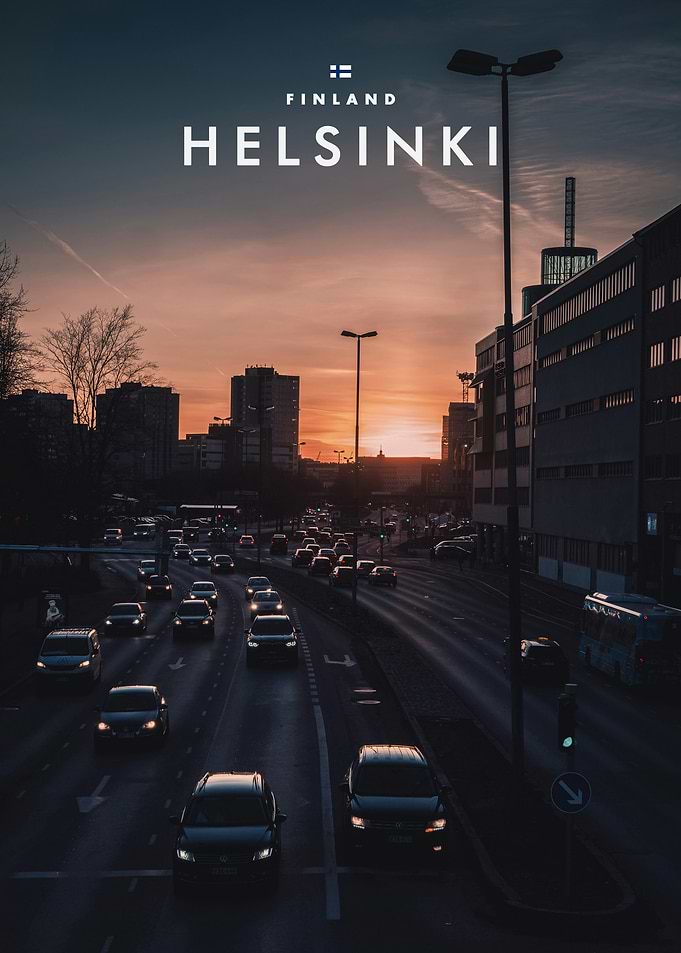 Helsinki Finland Sunset Cityscape Poster