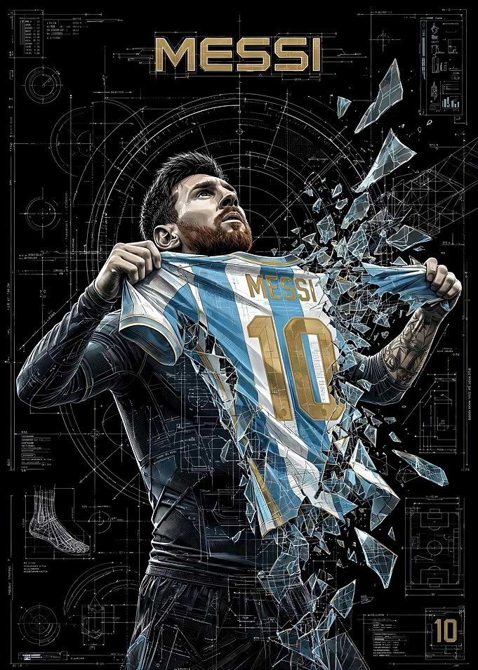 Lionel Messi Shattered Jersey Blueprint Poster