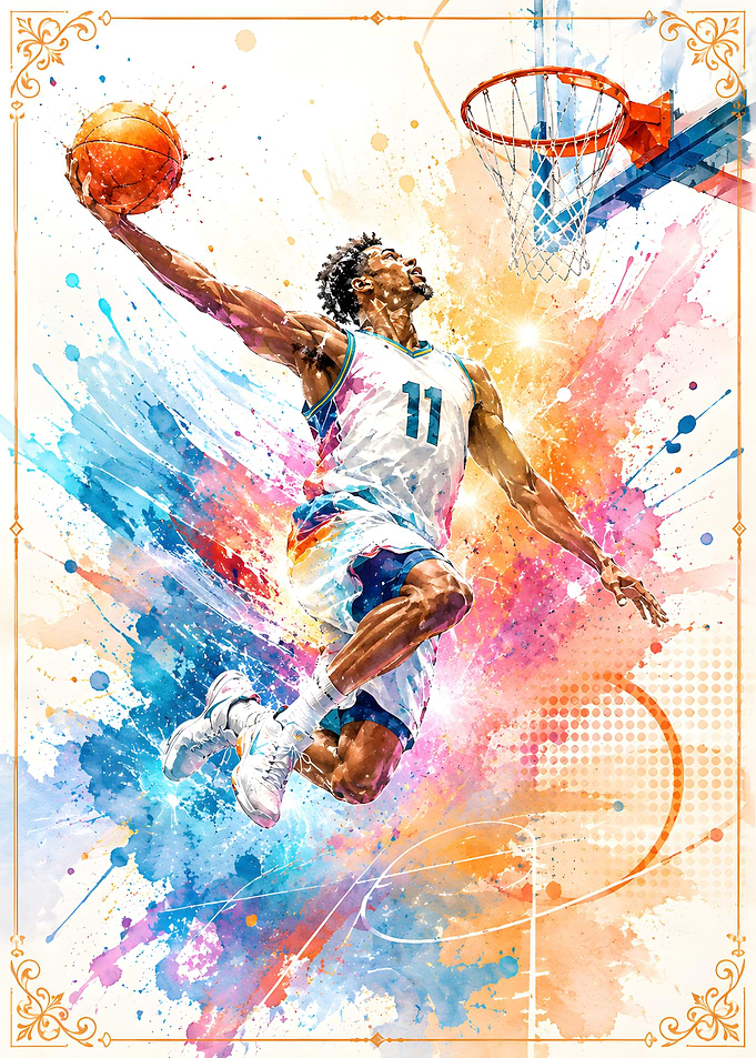 Dynamic Basketball Player Slam Dunk Art