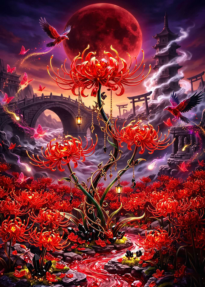 Red Spider Lily Fantasy Art Poster