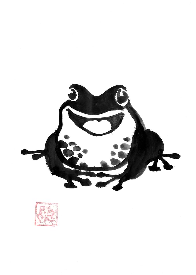 Sumi-e Ink Wash Painting of Frog
