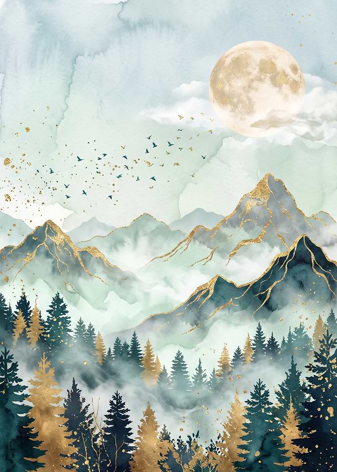 Golden Moon Over Misty Mountains