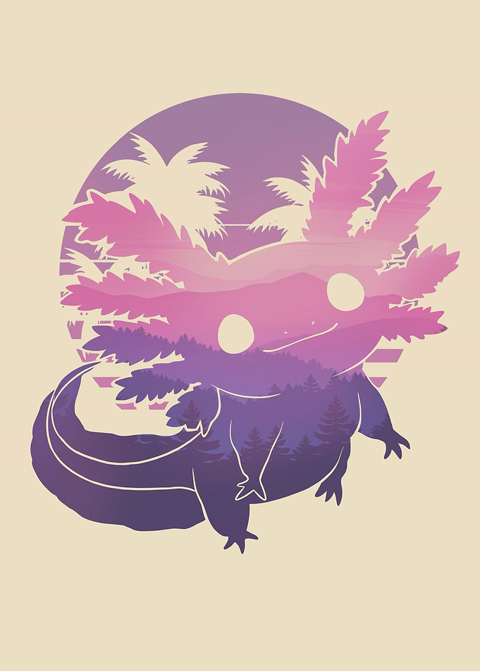 Cute Axolotl Tropical Sunset