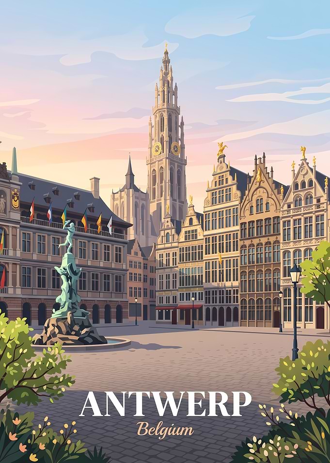 Antwerp Belgium Grote Markt Travel Poster